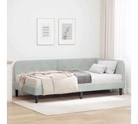 QJBSAVVA Telaio per letto angolare grigio chiaro, in velluto, 204 x 94 x 72 cm, con rete a doghe e materasso in schiuma, a forma di L, per camera da letto, camera degli ospiti
