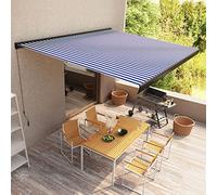 QJBSAVVA Tenda da sole a cassetta, 450 x 300 cm, blu e bianco, manuale, con telaio in alluminio e tessuto in poliestere resistente ai raggi UV, per terrazze, balconi e giardini