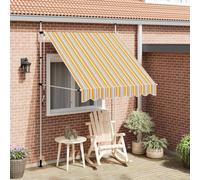 QJBSAVVA Tenda da sole a mano, 200 cm, colore giallo, blu, a righe, protezione UV, balcone, terrazza, finestra con telaio in acciaio e manovella retrattile