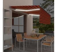 QJBSAVVA Tenda da sole automatica con illuminazione a LED e sensore di vento, 4 x 3 m, colore arancione, marrone, robusto telaio in alluminio, resistente ai raggi UV, per terrazza, balcone e giardino