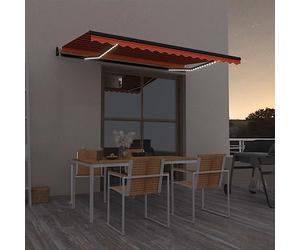 QJBSAVVA Tenda da sole automatica con illuminazione a LED e sensore di vento, 450 x 350 cm, resistente ai raggi UV e all'acqua, in poliestere retrattile, per terrazze, balconi, giardini