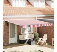 QJBSAVVA Tenda da sole retrattile a strisce rosse e bianche 400 x 300 cm in poliestere e alluminio, parasole moderno con angolo regolabile per balcone, terrazza e giardino