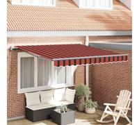 QJBSAVVA Tenda da sole retrattile automatica, arancione, marrone, 350 x 250 cm, in poliestere resistente alle intemperie, con design a righe, resistente al vento fino a 15 km/h, per terrazza, balcone