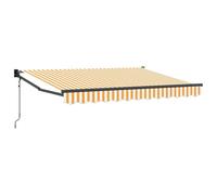 QJBSAVVA Tenda da sole retrattile con braccio articolato, 3,5 x 2 m, a righe, colore giallo e bianco, montaggio a parete, con manovella e doppio sistema per terrazza, balcone, giardino, telaio