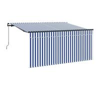 QJBSAVVA Tenda da sole retrattile da 300 x 200 cm, con braccio articolato, per terrazza e balcone, robusto telaio in alluminio con veneziana, tenda da sole manuale, blu e bianco a righe, per il
