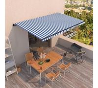QJBSAVVA Tenda da sole retrattile manuale, 500 x 350 cm, blu e bianco, indipendente in alluminio, con protezione UV, per terrazza, balcone e giardino