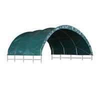 QJBSAVVA Tenda per pascolo, 3,7 x 3,7 m, per cavalli, pecore e mucche, rifugio mobile, altezza 1,6 m, con telaio in acciaio e telone tetto in PVC, casetta per animali da allevamento, verde scuro