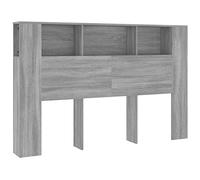 QJBSAVVA Testiera con ripiani, 160 x 18,5 x 104,5 cm, scaffale da letto con 5 scomparti, per libri e decorazioni, moderna testiera in legno grigio sonoma, per camera da letto