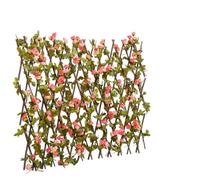 QJBSAVVA Traliccio con edera artificiale, set da 5 pezzi, protezione dagli sguardi indiscreti, estensibile fino a 180 x 60 cm, griglia in legno con fiori rosa scuro, per giardino, balcone, terrazza