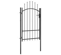 QJBSAVVA Woerden - Cancello da giardino in acciaio nero, 1 x 1,7 m, cancello da cortile con punta curva, stabile cancello di recinzione per giardino e terrazza, porta da giardino richiudibile con 2