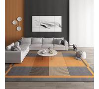 QJDTZMD Tappeto Salotto Moderno Lavabile 140 x 160 cm Tappeti Camera da Letto Tappeto Pelo Corto Antiscivolo Morbido Tappeti Moderni Soggiorno Grandi Linee geometriche moderne arancio grigio