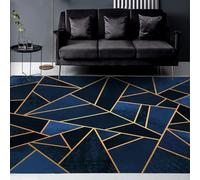 QJDTZMD Tappeto Salotto Moderno Lavabile 140 x 160 cm Tappeti Camera da Letto Tappeto Pelo Corto Antiscivolo Morbido Tappeti Moderni Soggiorno Grandi Linee geometriche moderne blu giallo