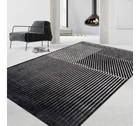 QJDTZMD Tappeto Salotto Moderno Lavabile 140 x 160 cm Tappeti Camera da Letto Tappeto Pelo Corto Antiscivolo Morbido Tappeti Moderni Soggiorno Grandi Linee geometriche moderne nero grigio