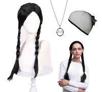 QJFHURB Parrucca Mercoledi Parrucca Mercoledì Bambina Parrucca Mercoledi Adulto Parrucca Mercoledì Donna Parrucca Mercoledì Bambina Parrucca Trecce Nere Mercoledì Con 1 Collane 1 Retina Per Capelli