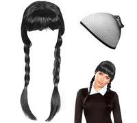 QJFHURB Parrucca Mercoledi Parrucca Trecce Mercoledì Parrucca Bambina Mercoledi Parrucca Nera Con Trecce Parrucca Mercoledì Bambina Parrucca Mercoledi Adulto Parrucca Mercoledi Con Retina Per Capelli