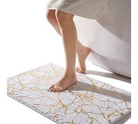 QJHOMO Tappetino da bagno antiscivolo, lavabile, bianco, tappeto da bagno, decorazione oro, accessori per il bagno, morbida microfibra assorbente, per bagno, vasca da bagno, 50 x 80 cm