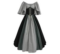 QJIRZB Abito da donna medievale rinascimentale con corsetto, soprabito in stile contadino irlandese del XVIII secolo, costume per Halloween e cosplay (#02, grigio, L)