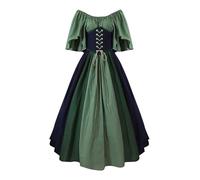 QJIRZB Abito da donna medievale rinascimentale con corsetto, soprabito in stile contadino irlandese del XVIII secolo, costume per Halloween e cosplay (#04 verde, L)