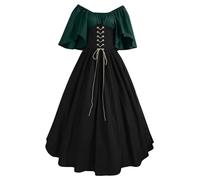 QJIRZB Abito da donna medievale rinascimentale con corsetto, soprabito in stile contadino irlandese del XVIII secolo, costume per Halloween e cosplay (#02, verde scuro, XXL)