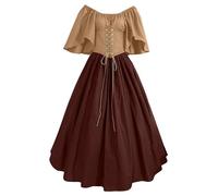 QJIRZB Abito da donna medievale rinascimentale con corsetto, soprabito in stile contadino irlandese del XVIII secolo, costume per Halloween e cosplay (#03 vino, L)