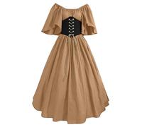 QJIRZB Abito da donna medievale rinascimentale con corsetto, soprabito in stile contadino irlandese del XVIII secolo, costume per Halloween e cosplay (#04 kahki, M)