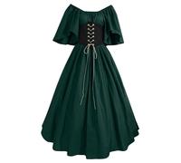 QJIRZB Abito da donna medievale rinascimentale con corsetto, soprabito in stile contadino irlandese del XVIII secolo, costume per Halloween e cosplay (#03, verde, S)