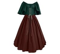 QJIRZB Abito da donna medievale rinascimentale con corsetto, soprabito in stile contadino irlandese del XVIII secolo, costume per Halloween e cosplay (#02 vino, XL)