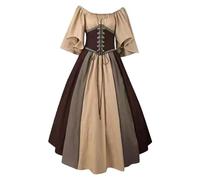 QJIRZB Abito da donna medievale rinascimentale con corsetto, soprabito in stile contadino irlandese del XVIII secolo, costume per Halloween e cosplay (#03 marrone, 4XL)