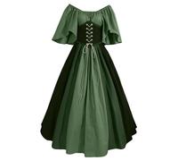 QJIRZB Abito da donna medievale rinascimentale con corsetto, soprabito in stile contadino irlandese del XVIII secolo, costume per Halloween e cosplay (#02 verde, XL)