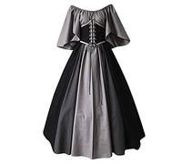 QJIRZB Abito da donna medievale rinascimentale con corsetto, soprabito in stile contadino irlandese del XVIII secolo, costume per Halloween e cosplay (#04, nero, 5XL)