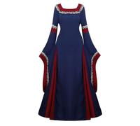 QJIRZB Abito medievale lungo rinascimentale abito irlandese sopra deluxe vittoriano vintage cosplay donna, Blu scuro, XS
