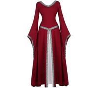 QJIRZB Abito medievale rinascimentale abito lungo irlandese sopra deluxe vittoriano vintage cosplay donna, Rosso vinaccia, L