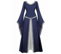 QJIRZB Abito medievale rinascimentale abito lungo irlandese sopra deluxe vittoriano vintage cosplay donna, Blu navy, XL