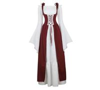 QJIRZB Costume rinascimentale da donna abito medievale irlandese sopra piuma, taglia Deluxe vittoriano retrò cosplay (rosso vino, 3XL)