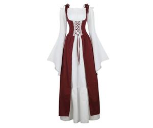 QJIRZB Costume rinascimentale da donna abito medievale irlandese sopra piuma, taglia Deluxe vittoriano retrò cosplay (rosso vino, 3XL)
