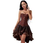 QJIRZB Steampunk, corsetto con top e bustino, vintage, con lacci, costume da pirata gotico (Brown2765, XL)