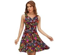 Qjjinxior Abito estivo da donna con scollo a V, per la pace e l'amore, senza maniche, per feste, vacanze, Pace e Amore, M