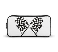 Qjjinxior Astuccio per matite, pelle bovina nera, borsa da viaggio d'affari o piccola cassetta degli attrezzi, borsa per il trucco per ragazze, Bandiere a scacchi Race Flag, 22*12*5cm, Astuccio