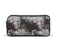 Qjjinxior Astuccio per matite, pelle bovina nera, borsa da viaggio d'affari o piccola cassetta degli attrezzi, borsa per il trucco per ragazze, Foglie Hawaii, 22*12*5cm, Astuccio