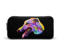 Qjjinxior Astuccio per matite, pelle bovina nera, borsa da viaggio d'affari o piccola cassetta degli attrezzi, borsa per il trucco per ragazze, Cane Levriero Colorato, 22*12*5cm, Astuccio