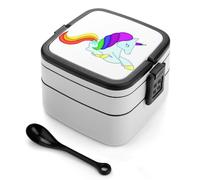 Qjjinxior Bento Box, contenitore per il pranzo con unicorno e arcobaleno, a 2 strati, con manico