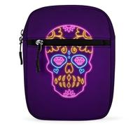 Qjjinxior Borsa a tracolla, rivestita con cuori rossi, borsa a tracolla multiuso, piccola borsa a tracolla per lavoro, viaggi d'affari, Teschio Neon Viola, Taglia unica