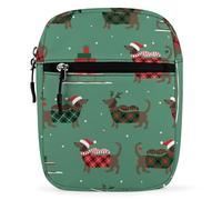 Qjjinxior Borsa a tracolla, strana borsa a tracolla colorata a forma di pollo, multiuso, piccola borsa a tracolla per lavoro, viaggi d'affari, Cane bassotto di Natale, Taglia unica