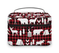 Qjjinxior Borsa cosmetica, adorabile borsa per il trucco con bradipo, borsa da viaggio in pelle per donne, Buffalo Plaid Woodland Christmas, 25x18x15cm