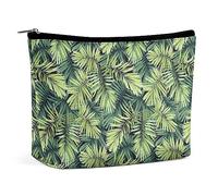 Qjjinxior Borsa cosmetica, deliziosa borsa per il trucco della pizza, borsa da toilette portatile con cerniera per uso quotidiano, viaggio, Foglie di piante tropicali, Taglia unica