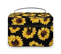 Qjjinxior Borsa cosmetica, Glow in The Dark Costellations Midnight Makeup Bag, Borsa da viaggio in pelle per donne, Primavera Girasoli Retro Fiori, 25x18x15cm