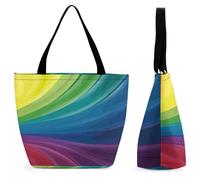 Qjjinxior Borsa tote con cerniera, borsa da spiaggia con impronte di zampa di cane, grande borsa a tracolla per tutti i giorni, viaggio, Arcobaleno colorato, 28.5 x 18 x 32.5 cm