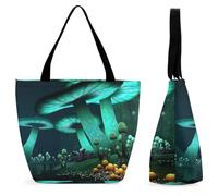 Qjjinxior Borsa tote con cerniera, borsa da spiaggia con impronte di zampa di cane, grande borsa a tracolla per tutti i giorni, viaggio, Fungo psichedelico, 28.5 x 18 x 32.5 cm