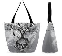 Qjjinxior Borsa tote con cerniera, borsa da spiaggia con impronte di zampa di cane, grande borsa a tracolla per tutti i giorni, viaggio, Horror Cranio Albero, 28.5 x 18 x 32.5 cm
