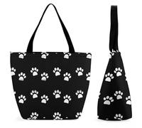 Qjjinxior Borsa tote con cerniera, borsa da spiaggia con impronte di zampa di cane, grande borsa a tracolla per tutti i giorni, viaggio, Stampa di zampe di cane., 28.5 x 18 x 32.5 cm